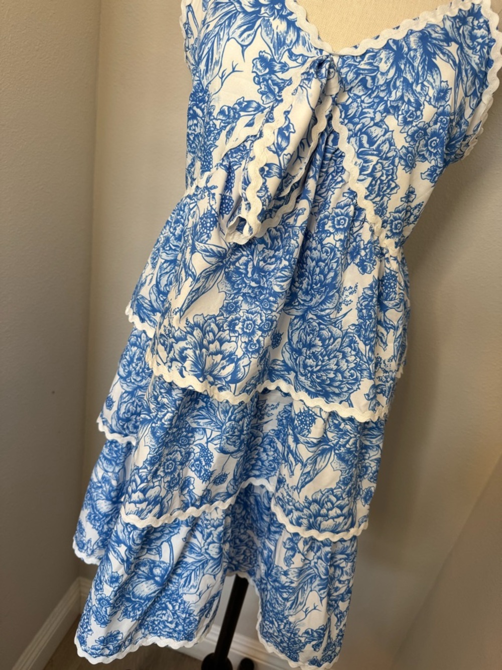 Simply Southern Blue & White Floral Tiered Mini Dress - Picture 7 of 10